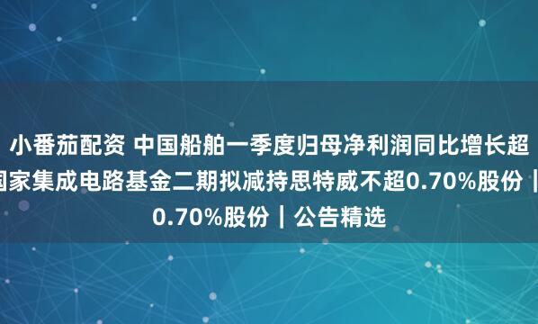 小番茄配资 中国船舶一季度归母净利润同比增长超251%;国家集成电路基金二期拟减持思特威不超0.70%股份|公告精选