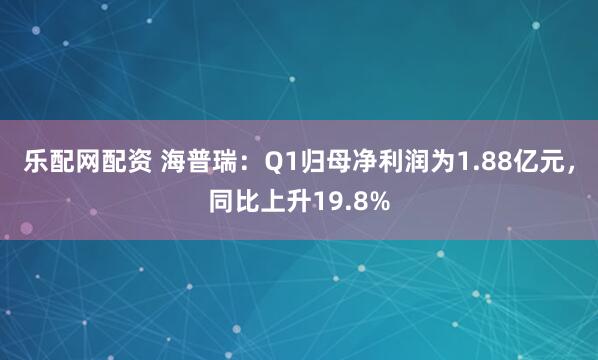 乐配网配资 海普瑞：Q1归母净利润为1.88亿元，同比上升19.8%